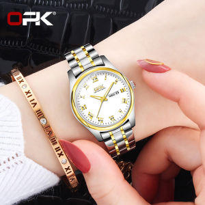 OPK กันน้ำนาฬิกาข้อมือสตรีขายเดิม Dual ปฏิทินสแตนเลสนาฬิกาดิจิทัลสำหรับสตรี