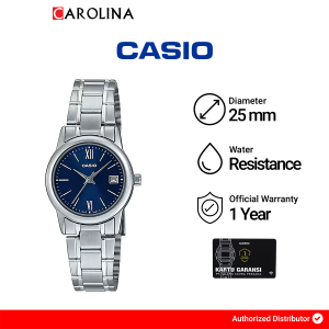 Jam Tangan Wanita Casio LTP-V002D-2B3 Quartz Watch Dark Blue Dial Stainless Steel Strap