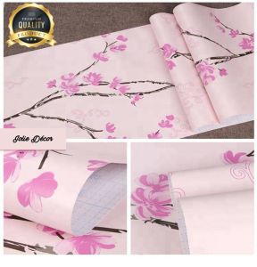 Wallpaper Sticker Dinding Putih Motif BUNGA MAWAR MAROON WPS061AL Walpaper Stiker Kamar Tidur