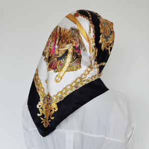 Jifang 90x90cm Fashion European Chain Desigh Satin Silk Square Scarf Muslim Hijabs Shawls Bandana Handkerchief WJ469