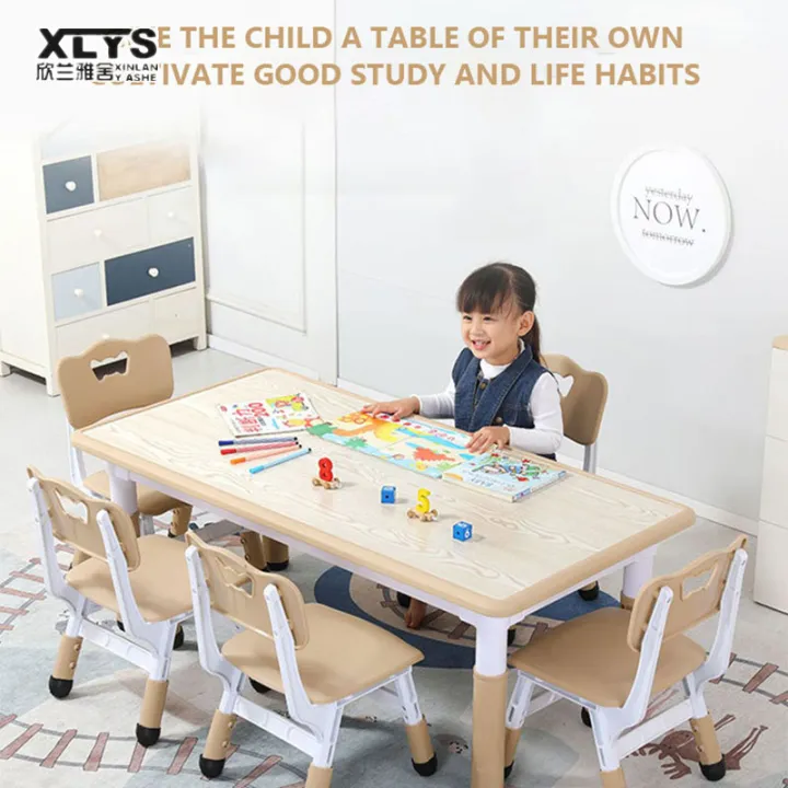เซ็ทโต๊ะและเก้าอี้เด็ก XINLANYASHE โต๊ะเด็กอนุบาล,โต๊ะนักเรียนปรับระดับความสูงได้,โต๊ะพลาสติกสี่เหลี่ยม