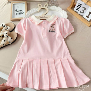 Váy cho bé gái váy be gái mùa hè xếp ly đuôi cá thêu thỏ màu hồng kem cho bé 10-22kg