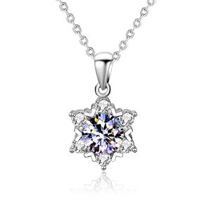 [Real diamond 100%] Trumium✨1 carat snowflake diamond necklace S925 sterling silver simple pendant necklace hypoallergenic real diamond hexagonal pendant necklace does not fade female pendant light luxury niche high-end clavicle chain