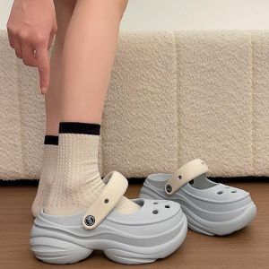 [Free Shipping] Thick-soled perforated sandals for women breathable and comfortable for summer outdoor wear platform high-heeled beach and garden sandals