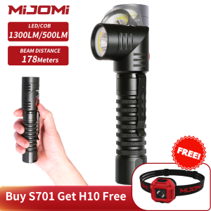 MIJOMI S701 LED Flashlight 1300 Lumens 8 modes with 500 lumens COB Work Light 178meters Long beam distances 21700 Type-C 4000mAH Rechargeable Flashlight IP64 waterproof flashlights for industrial work lighting & Outdoor automotive repair