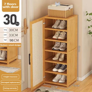 Bamboo Wooden Shoe Rack Shoe Cabinet With Rattan Door Vertical Rattan Door Shoe Rack Organizer