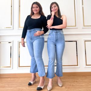 Celana Jeans Cutbray 7/9 Highwaist Wanita Stretch Light Blue Korean Style Premium Bellzshop Maiden