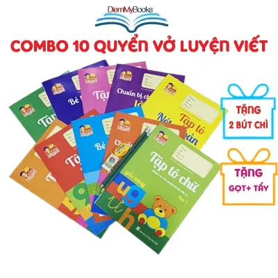 Sách- Bộ 3 Quyển Vở Luyện Viết Tự Xóa Tập Tô Chữ Số Cho bé 3 4 5 Tuổi Mẫu Giáo Tặng 8 ruột+2 vỏ bút + 2 định vị cầm
