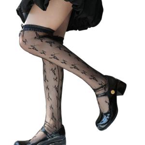 Womens Sheer Silk Stockings Ruffle Lace Thigh High Stockings Nylon Long Socks Thin Over the Knee Socks Hosiery Gifts