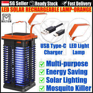 LED Solar Rechargeable Lamp Orange- Electric Mosquito and Fly Killer Lamp Electric Shock Insect Killer Lamp High-Efficiency Indoor Electric Bug Zapper Electric Fly Trap and Mosquito