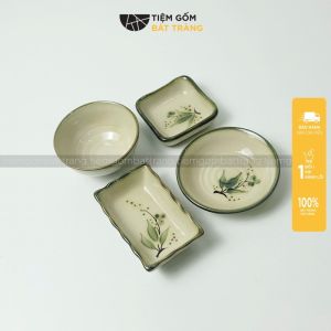 Đĩa Gia Vị Sứ Hoạ Tiết Đào Chuồn Bát Mắm Đĩa Chấm Chữ nhật Đĩa Lá Gốm Sứ Bát Tràng Cao Cấp