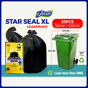 GLEAN STAR SEAL XL size Leakproof High Quality Plastic Garbage Bag Extra Thick Strong with String / For Chinese New Year Spring Cleaning Restaurant Outdoor Healthcare Contractor / Heavy Duty Large Capacity Rubbish Bag 加厚垃圾袋