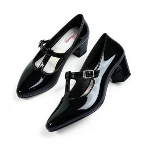 Womens Korean style 5cm high heels black shoes pointed toe black shoes non-slip and waterproof comfortable black shoes suitable for outdoor casual wear 0100523