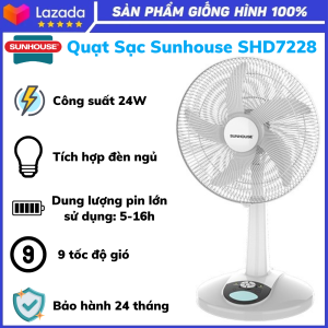 Quạt sạc SUNHOUSE SHD7228 Công suất 24W với 9 tốc độ gió Giải pháp cứu nóng khi mất điện Quạt tích điện Quạt cây Quạt Sunhouse Bảo hành 24 tháng