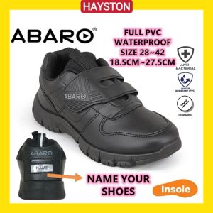 ABARO Name Your Shoes Kasut Sekolah Hitam Sekolah Rendah Full PVC Waterproof | PRIMARY BLACK SCHOOL SHOES ABARO 2323A