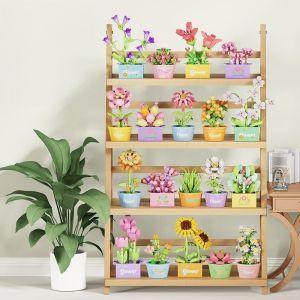 AILEBE ดอกไม้อาคารบล็อกของเล่นอนุภาคประกอบดอกเบญจมาศของเล่นอาคาร บล็อกไม้กระถางต้นไม้