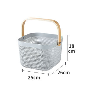 Chor Chang ตะกร้าสี่เหลี่ยมพลาสติก หูหิ้วเป็นไม้ เคลื่อนย้ายสะดวก มี 2 ขนาด ให้เลือก