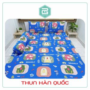 Bộ ga giường Ga trải giường Thun Lạnh Hàn Quốc 4 món họa tiết Hoạt hình (1 ga bọc + 2 vỏ gối nằm + 1 vỏ gối ôm)