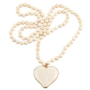 Womens Bohemian Turquoise Necklace with Heart Pendant Vintage Ethnic Style Neckchain Long Sweater Chain Accessory