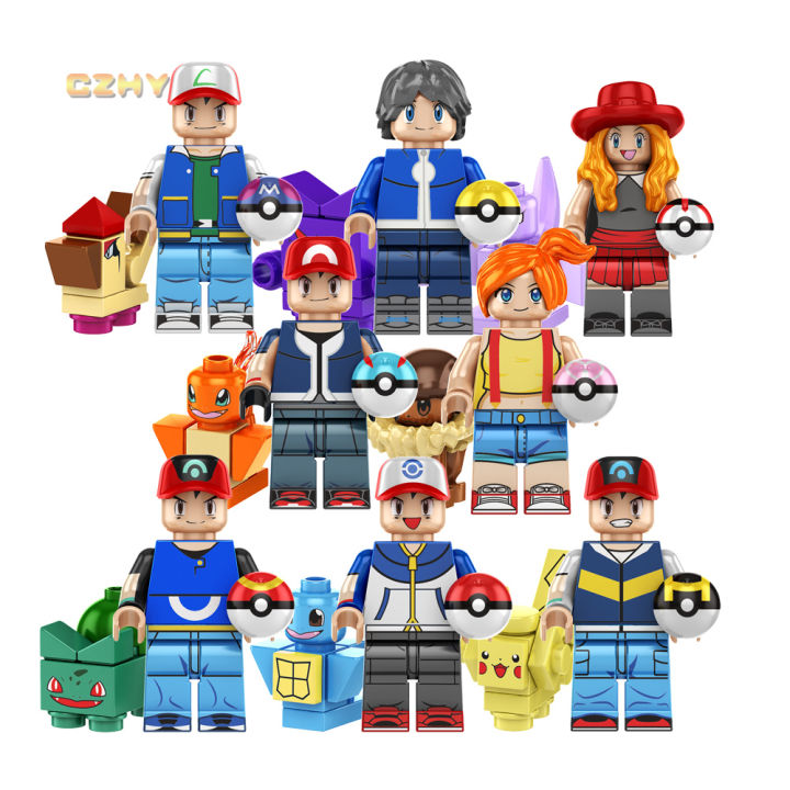 Monste Digimon Adventure Pikachu Pocket Ash Ketchum Misty Calem Anime Cartoon Mini Building Blocks Figure Toys Kids Gift