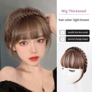Korean Style Air Bangs Wig Headbands Neat Fringe Bands with Braids Headband Hair Band Wig Hairpieces Accessories