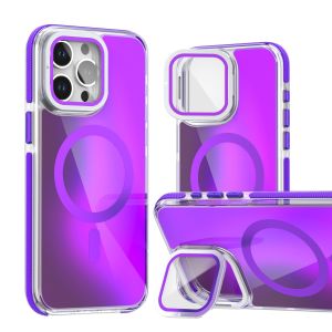 Kisscase Laser Gradient Với Ống Kính Khung giá đỡ Ốp điện thoại cho Iphone 15 14 13 12 Pro Max Cộng Với Magsafe Không Dây Sạc Acrylic Bao Gồm Tất Cả Chống-Mùa Thu Chống Sốc Ốp lưng cho iPhone 15 14 13 12 11
