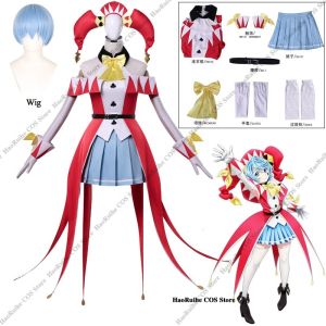 Hot The Exiled Heavy Knight Luce Rubis Cosplay Costume Wig Anime Jester Outfit Suit Red White Halloween Clown Dress With Gloves h2610