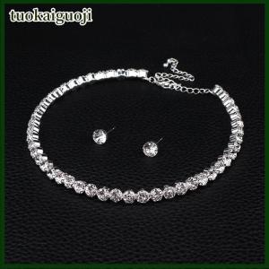 tuokaiguoji ชุดเครื่องประดับคริสตัลสำหรับผู้หญิง4ชิ้น เซ็ตสร้อยข้อมือตุ้งติ้งต่างหูสร้อยคอเพทายสีขาว