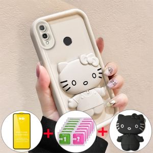 เคสสำหรับ huawei y6 pro 2019 เคสศัพท์ huawei y6s เคสนุ่มซิลิโคนกันกระแทก ดีไซน์ใหม่สวยงาม การ์ตูนแมวกระจกพร้อมที่วางและฟิล์มนุ่ม JTMKTM01