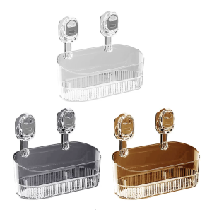 Transparent Shower Organizer Wall Mounted Cosmetics Box Suction Cup Bathroom Storage Container for Home and Apartment