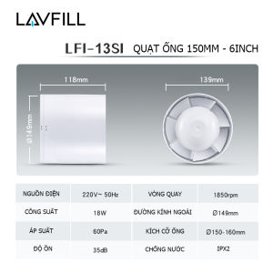 Quạt thông gió hút mùi đường ống có nắp che LAVFILL LFI-09SI