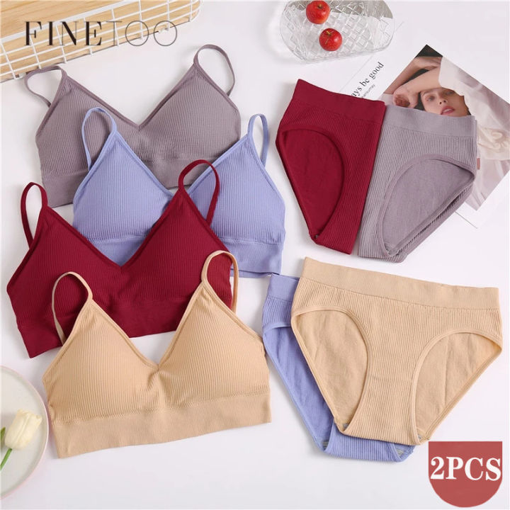 FINETOO 2PCS/SET Seamless Women Girl Bra Panty Set Bralette Sets Fitness  Crop Top Underwear Backless Lingerie With Padded Intimates Bras Suit