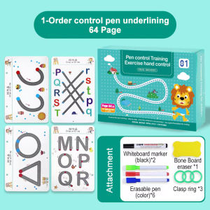 Children Magical Tracing Workbook with Erasable Pen Control Training Educational Toy Practice Word Sticker Exercise Card Book Logical Thinking Training educational learning materials for kids