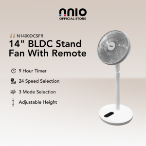 NNIO N1400DCSFR 14Inch BLDC Stand Fan with Remote Control Ultra-Quiet & Energy Saving | 24 Speeds
