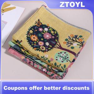 【ZTOYL】 Soft Cotton Yarn Square Towels Forest Geometric Pattern 4 Layer Multipurpose Washcloth for Bathroom Home Office