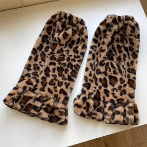 Women Plush Leg Warmers Leopard Print Ruffled Baggy Soft Foot Cover Socks 2024