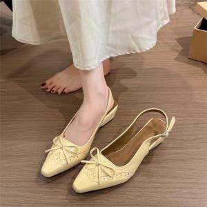 [Free Shipping] Elegant Bow-Knot Sandals For Women New Summer Style With A Back Strap Shallow Opening Delicate Floral Detailing And A Gentle Wedge Heel With A Pointed Toe