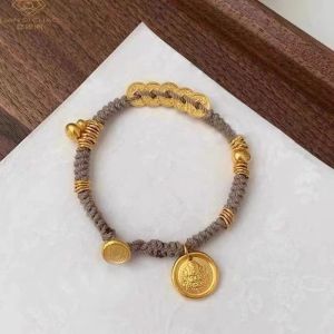 New Chinese Style Retro Gold Wrapped Jade Green Gourd Safety Buckle Bracelet for Womens Niche High-end Chinese Style Gift新中式复古金色盘缠翡绿色葫芦平安扣手链女小众高级国风送礼物