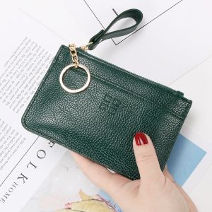 Women Mini Coin Purse Soft Leather Clutch New Driving Card Holder Slim Coin Zipper Bag Key Case Solid Color