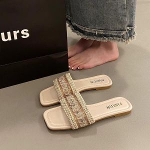 [Free Shipping] Flat-Bottomed Woven Small Sandals For Women Suitable For Outdoor Wear 2026 New Summer Soft-Soled Beach Slide Sandals