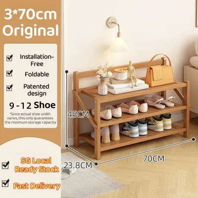 Installation Free Foldable Bamboo Shoe Rack Storage Shelves Organization