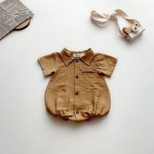 BT6 Áo liền quần cho bé trai sơ sinh RIOKIDS body áo sơ mi cho bé đầy tháng thôi nôi