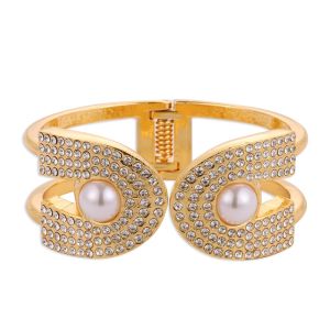 NAJIA Gold Wide Cuff Bangles Metal Jewelry Pearl Geometric Bracelet Hip Hop Accessories Curtain Buckle Women