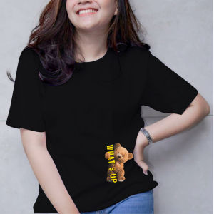 MISSHE PROMO Atasan Wanita Elegan Jumbo Size S/M/L/XL/XXL/XXXL Baju Kaos Distro Wanita Terbaru Jumbo T shirt Wanita Polos Pendek Korean Style Branded Import Tumblr Motif Whastup Bear b baju kaos lebaran