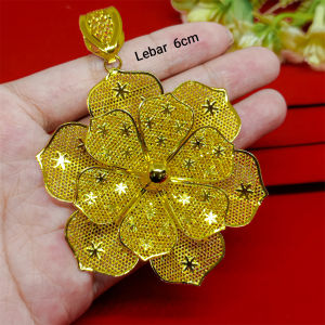 Liontin Bunga Kendari Wanita Dewasa Berlapis Emas 24K Gold Asli Dubai Besar Perhiasan Terbaru Import Aksesoris Anti Karat Tidak Mudah Luntur Aksesoris