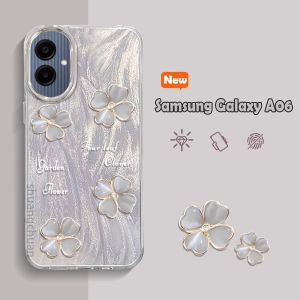 For Samsung A06 case Silver Streamer case samsung Galaxy a06 tempered glass Screen Protector frosted ceramic film soft film privacy film A06 Feather flowe phone case