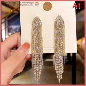 CISWGE Long Tassel Full Rhinestone Drop Earrings For Women Ovsize Dangle Earrings Fashion Jewelry Accessories
