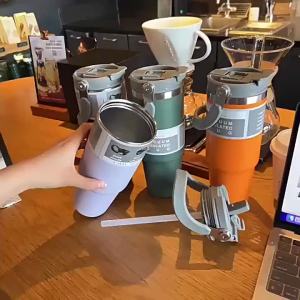 [SG Stock] Vacuum Insulated Mug 600 & 890ml Thermo Cup Coffee Cup 304 Stainless Steel Thermos Flask Water Bottle Handheld Thermos Insulated Vacuum Tumbler Hot or Cold Mugater Bottle with Straw Handle
