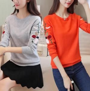 Áo Len Nữ Áo Len Dệt Joker Áo Thun Cơ Bản Cổ Tròn Tay Áo Dài DệT Kim Thêu Mùa Thu