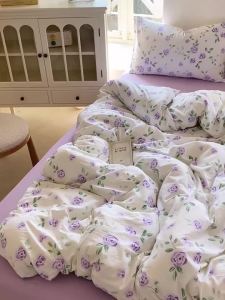 ผ้าคลุมเตียงผ้าฝ้ายเครปคลาวด์คลาส A แบบซักสไตล์เกาหลี ลมเรียบง่าย ผ้าคลุมเตียงลายดอกไม้เล็ก ระบายอากาศได้ดีและเป็นมิตรกับผิว